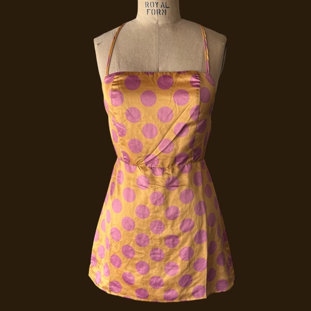 Inamorata Yellow Pink Polkadot Mini Dress
